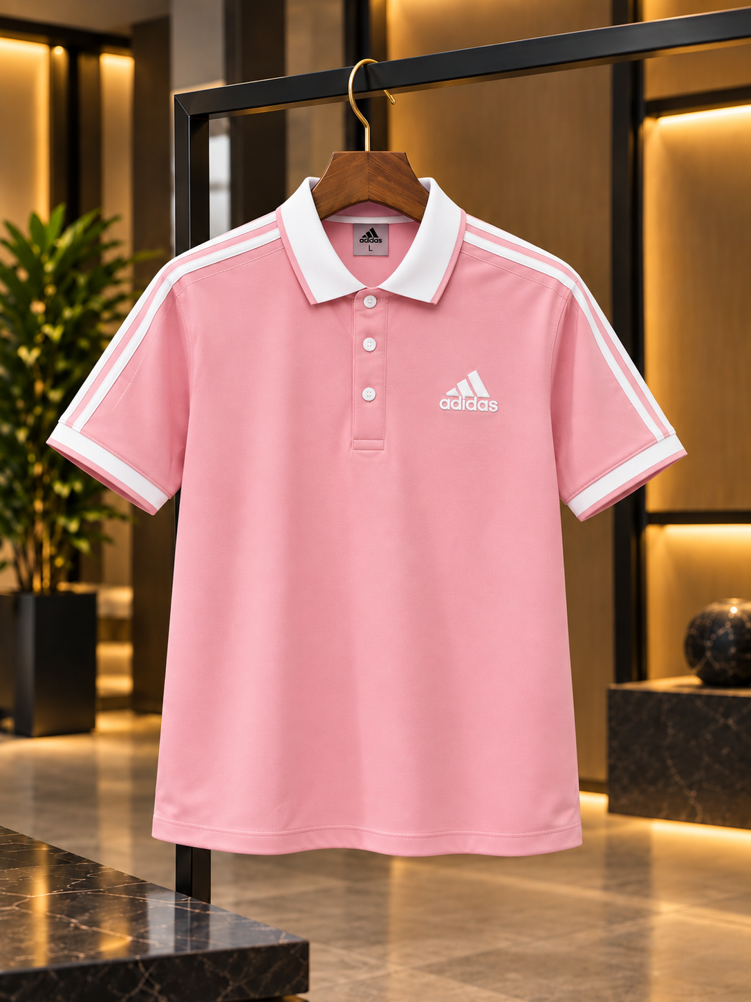 Three Stripe Sleeve Polo Shirt - Pink
