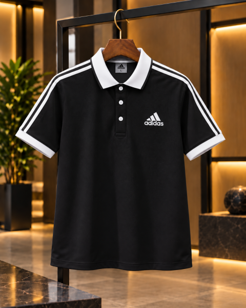 Three Stripe Sleeve Polo Shirt - Black