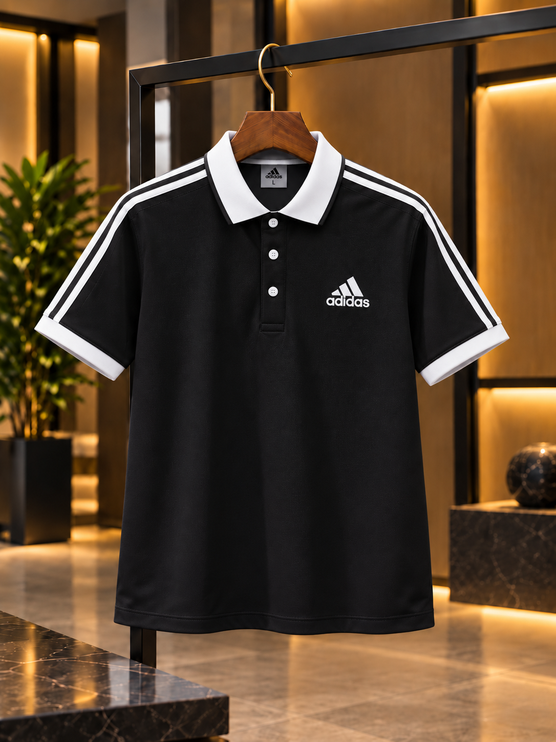 Three Stripe Sleeve Polo Shirt - Black