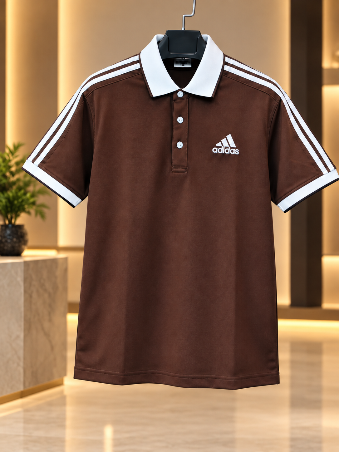 Three Stripe Sleeve Polo Shirt - Brown